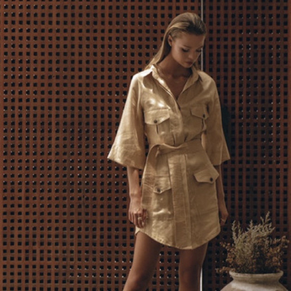 NWOT Pampelone Classic Tan Shirt Dress (M)